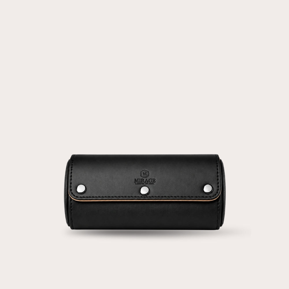 2 Watch Travel Case Full-grain Leather Watch Roll (Sable Black)