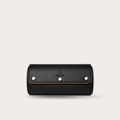2 Watch Travel Case Full-grain Leather Watch Roll (Sable Black)