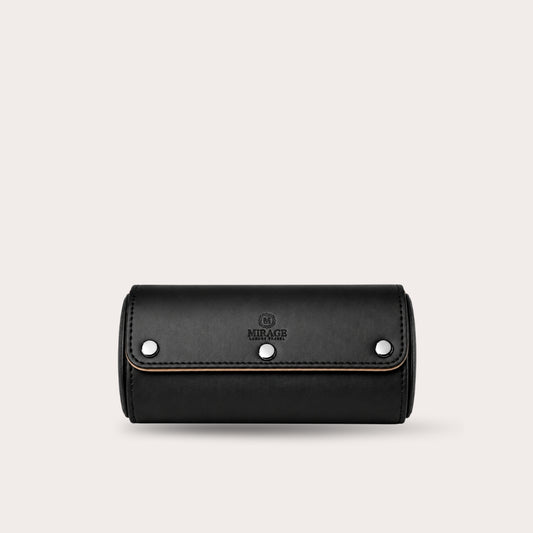 Sable Black Saffiano Leather Watch Roll Case für 3 Uhren