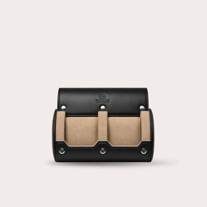 2 Watch Travel Case Full-grain Leather Watch Roll (Sable Black)