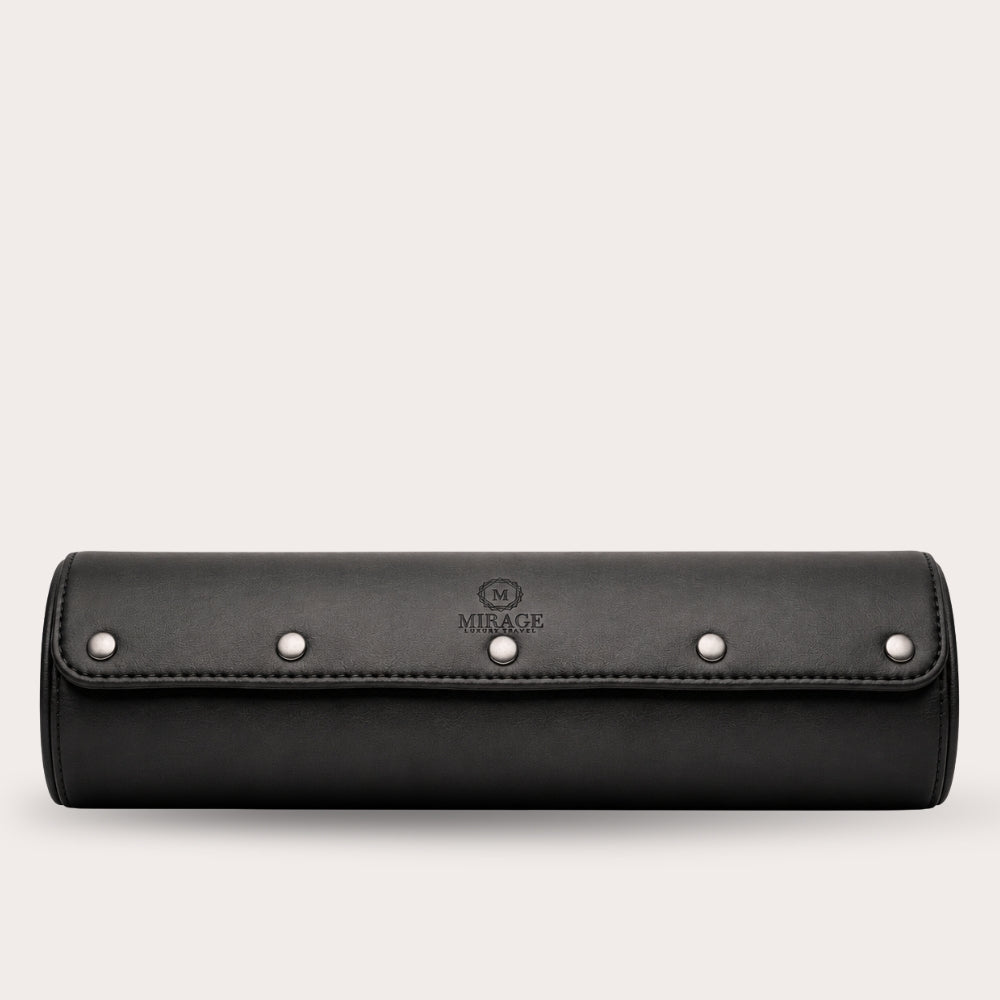 Sable Black Saffiano Leather Watch Roll Case für 4 Uhren
