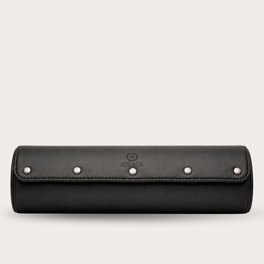 Sable Black Full-grain Cow Leather Watch Roll - 4 Watches