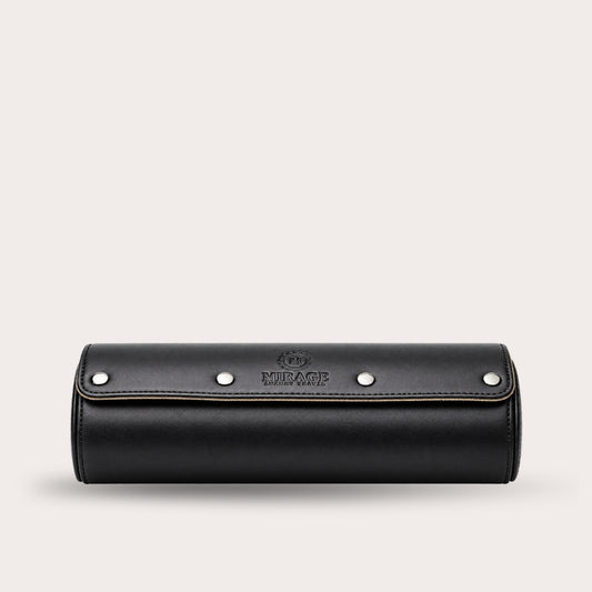 Sable Black Full-grain Cow Leather Watch Roll Case - 3 Watches