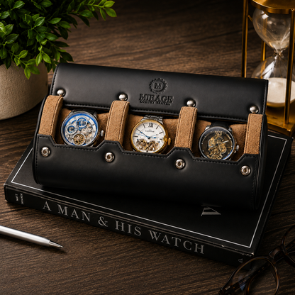 Sable Black Saffiano lederen horlogerolhouder 3-horloges