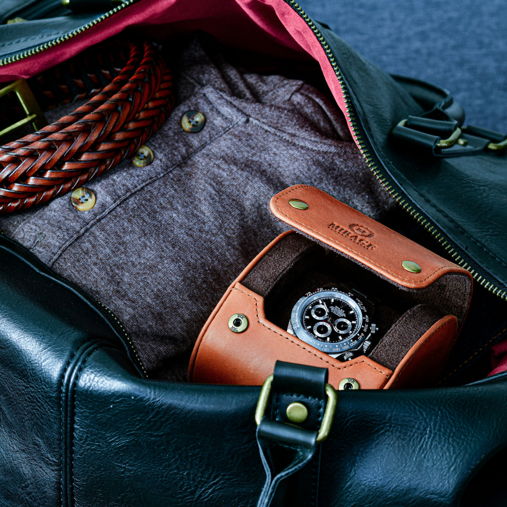 1 Watch Travel Case Full-grain Leather Watch Roll (Tawny Brown)