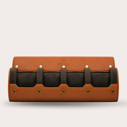 Luxury 4 Watch Travel Case | Full-Grain Cow Leather | Tawny Brown
