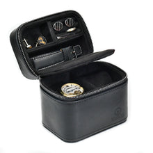Carica l&#39;immagine nel visualizzatore Galleria, Watch and Jewelry Travel Case - Genuine Leather - Obsedian Black
