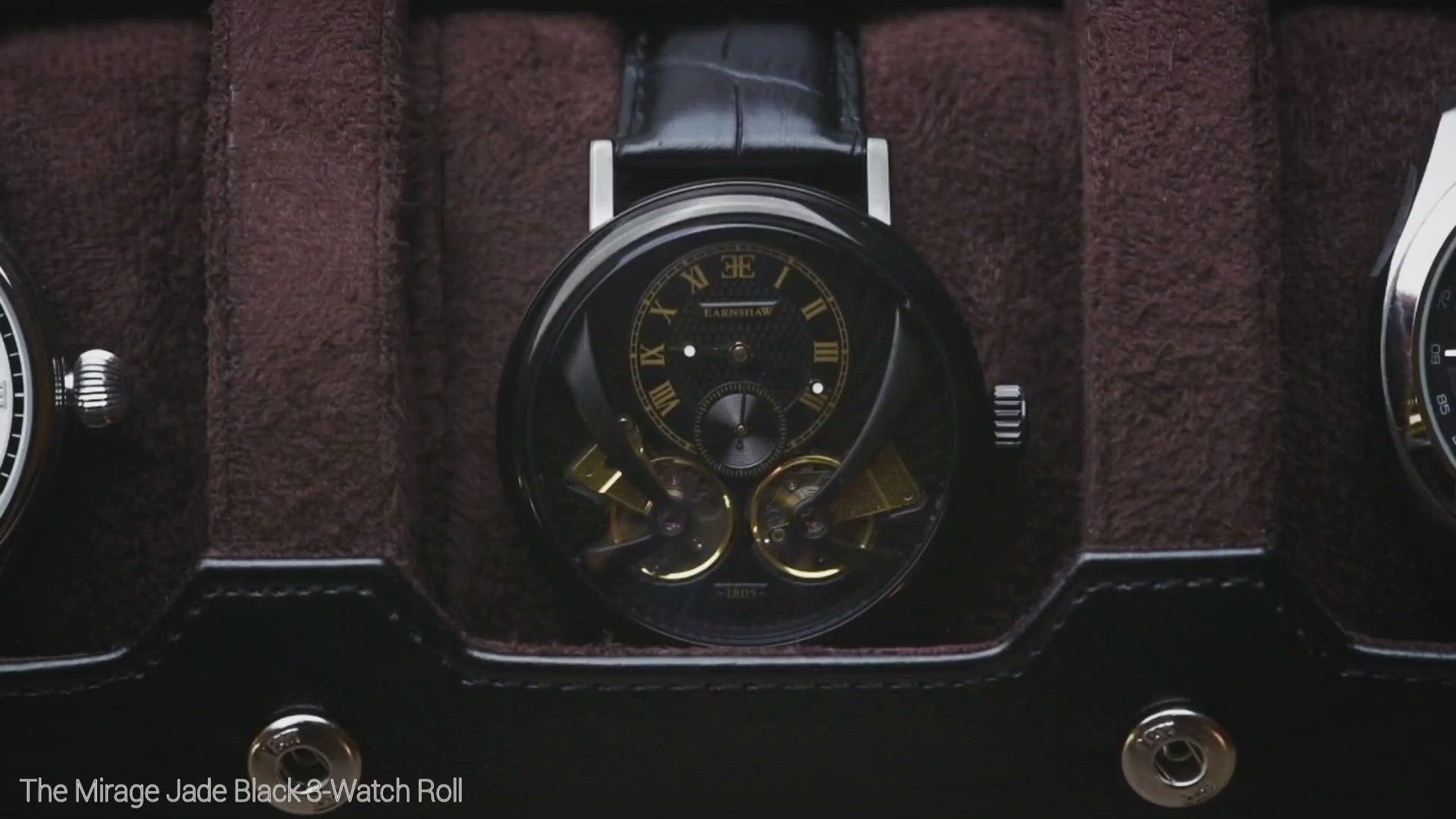Video showcasing Mirage Luxury Travel Jade Black premium vegan leather 3 watch roll