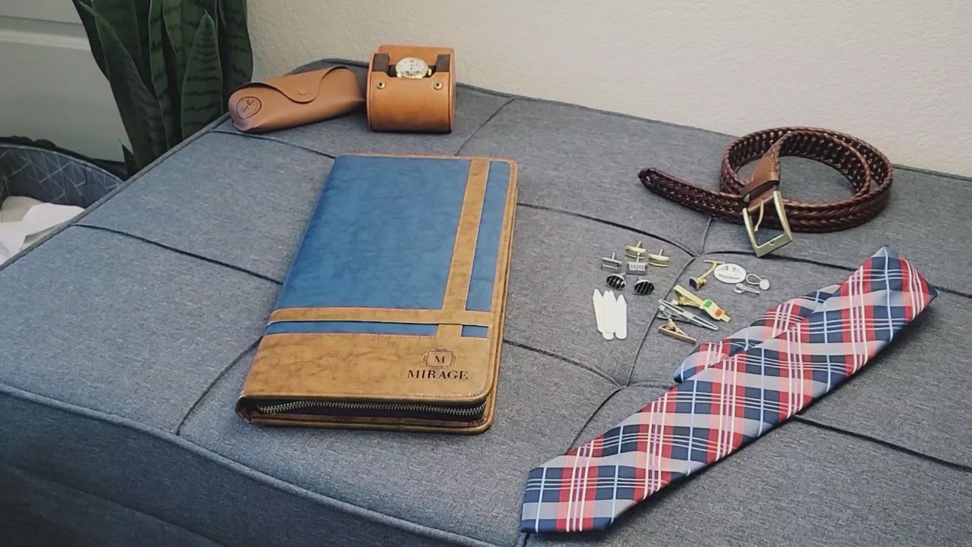 Product video showcasing the Royal Blue premium vegan leather tie travel case, highlighting premium craftsmanship and travel-ready organization.