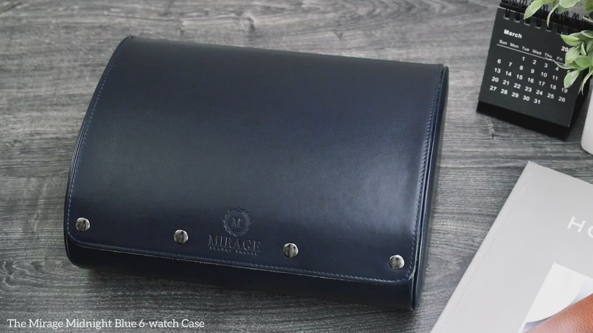 Video demonstration of the Midnight Blue premium vegan leather 6 watch travel case with sliding watch cushions