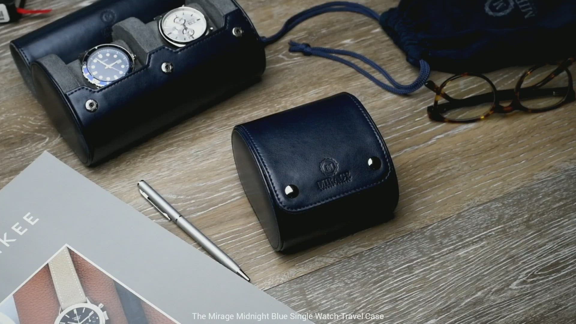 Video showcasing the Mirage Luxury Travel Signature Collection Midnight Blue 1 watch roll with premium craftsmanship and travel protection.