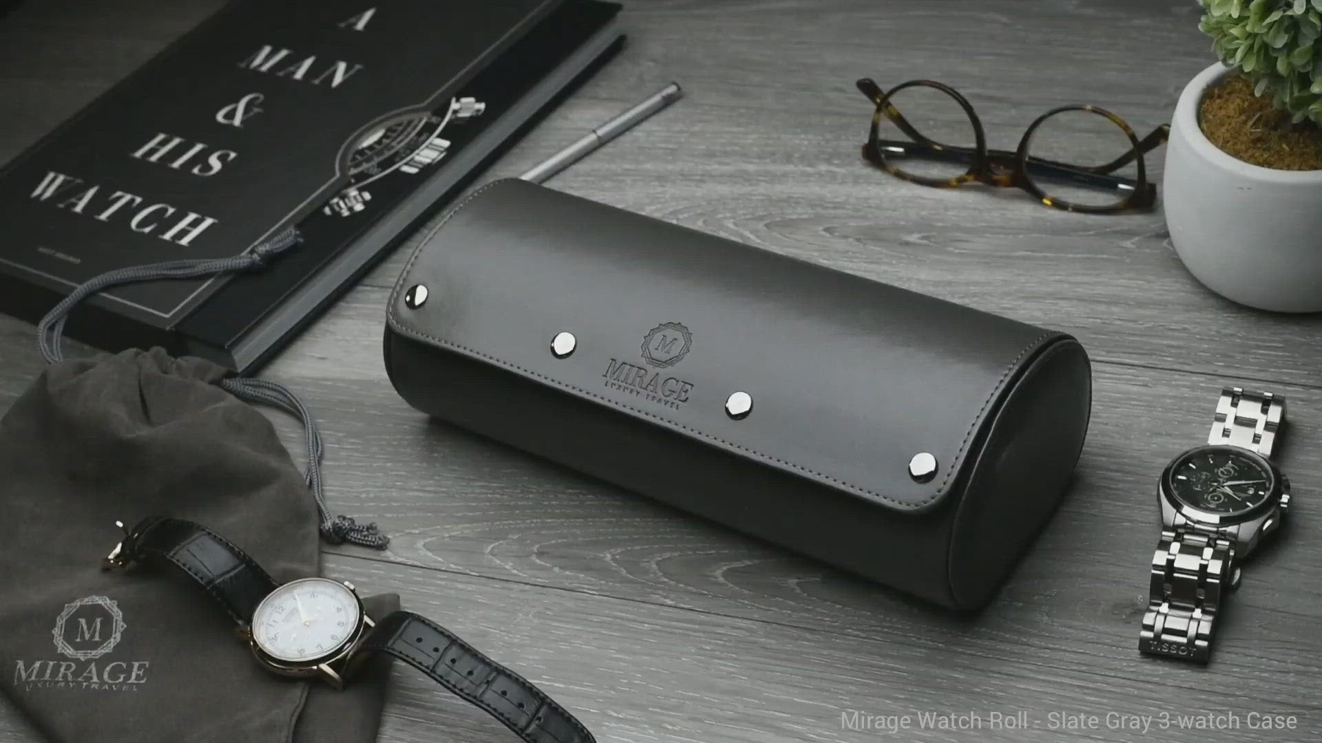 Video demonstration of the Slate Gray premium vegan leather 3 watch roll and luxury watch organizer