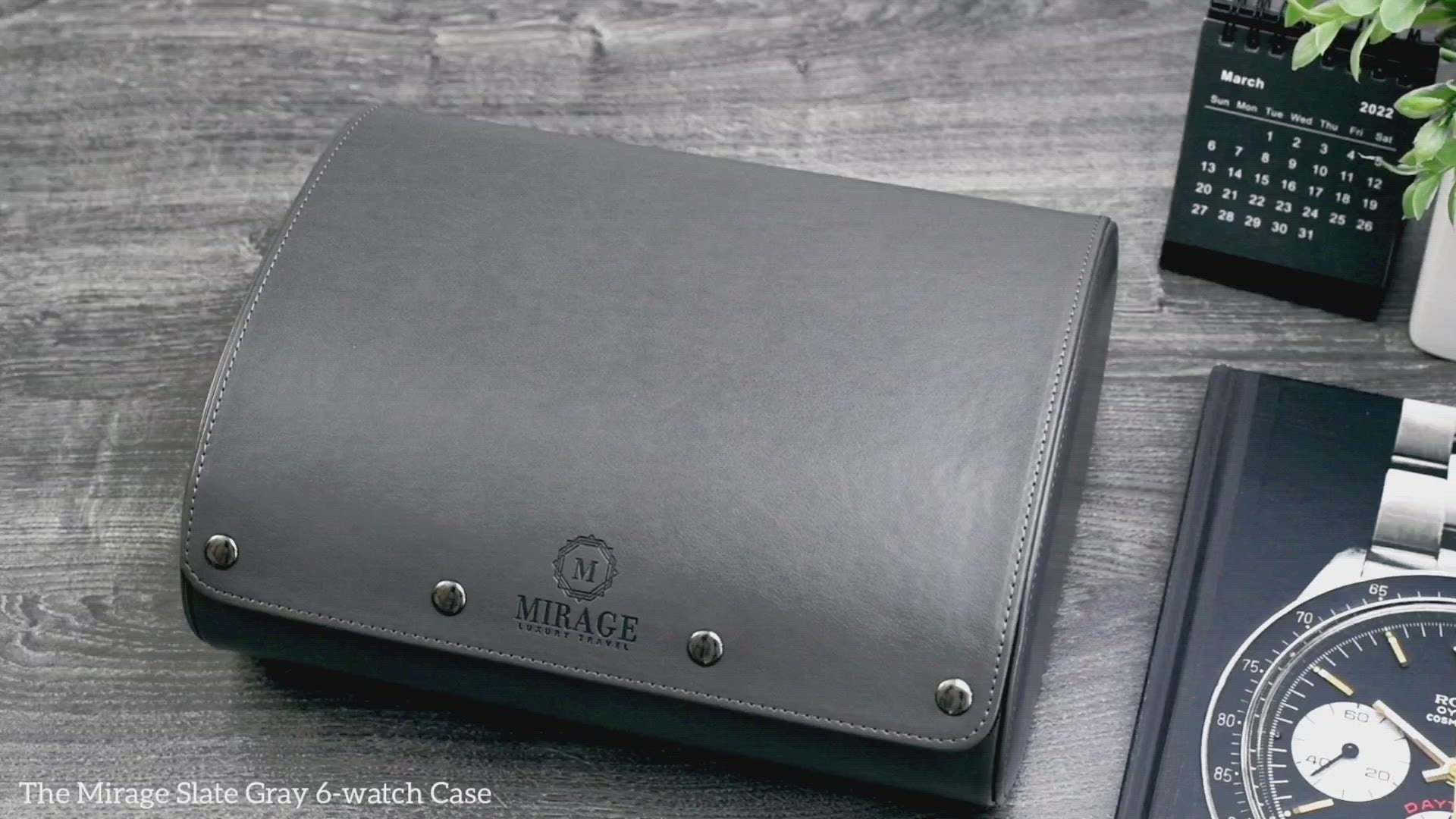 Video demonstration of the Slate Gray premium vegan leather 6 watch roll with luxury watch storage features