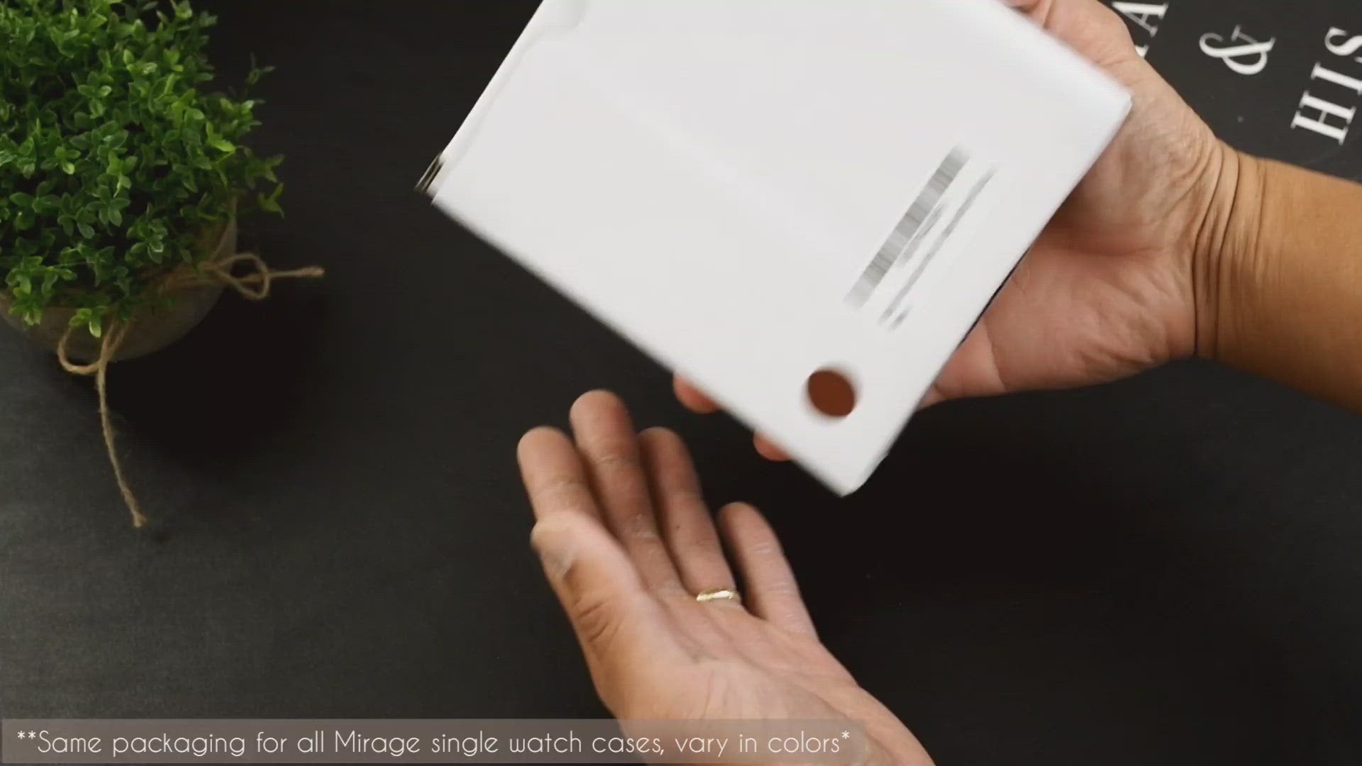 Premium unboxing experience of the Slate Gray vegan leather 1 watch roll by Mirage Luxury Travel.