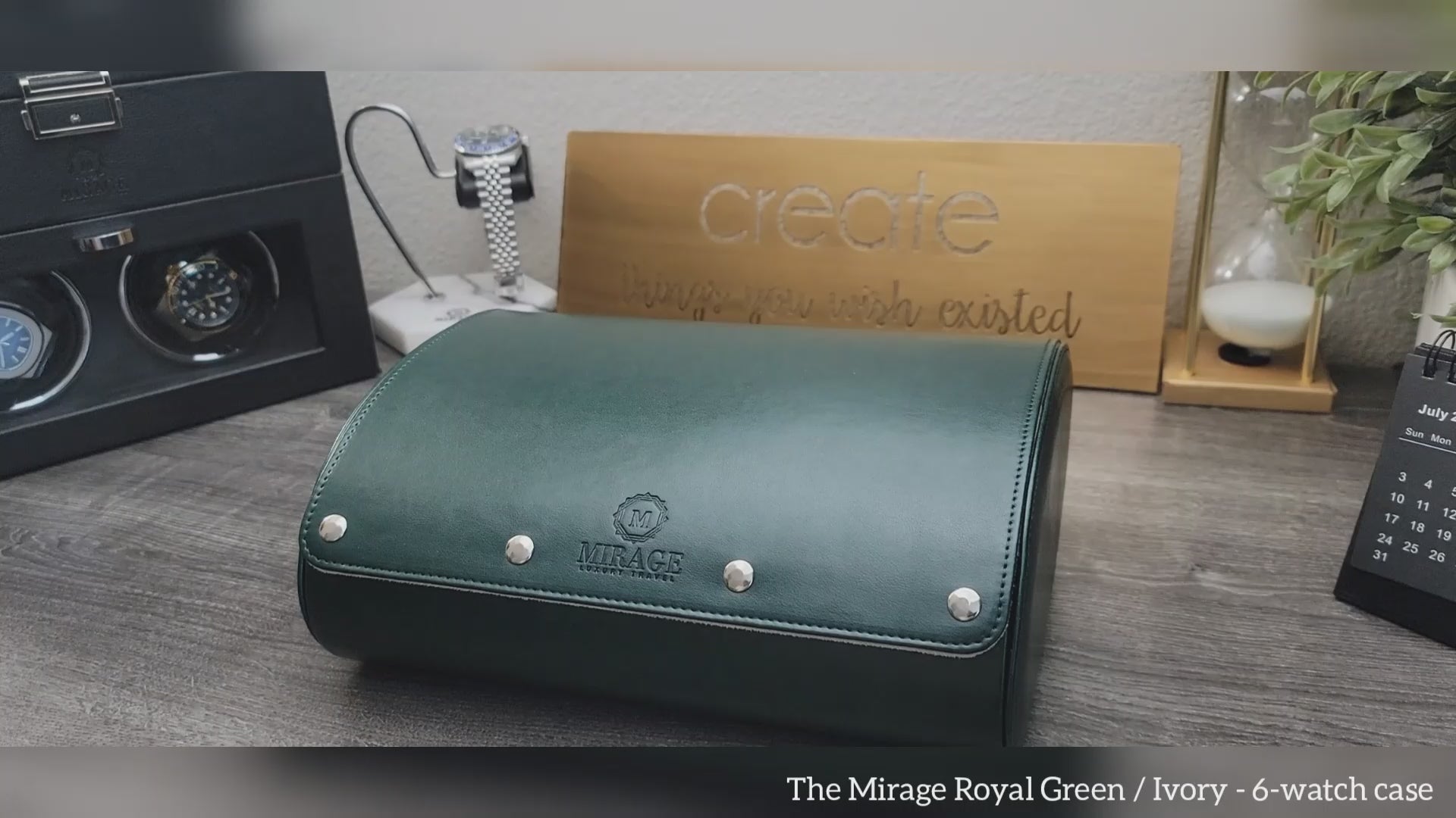 Video showcasing the Royal Green 6 watch roll with ivory white suede interior and premium watch storage features