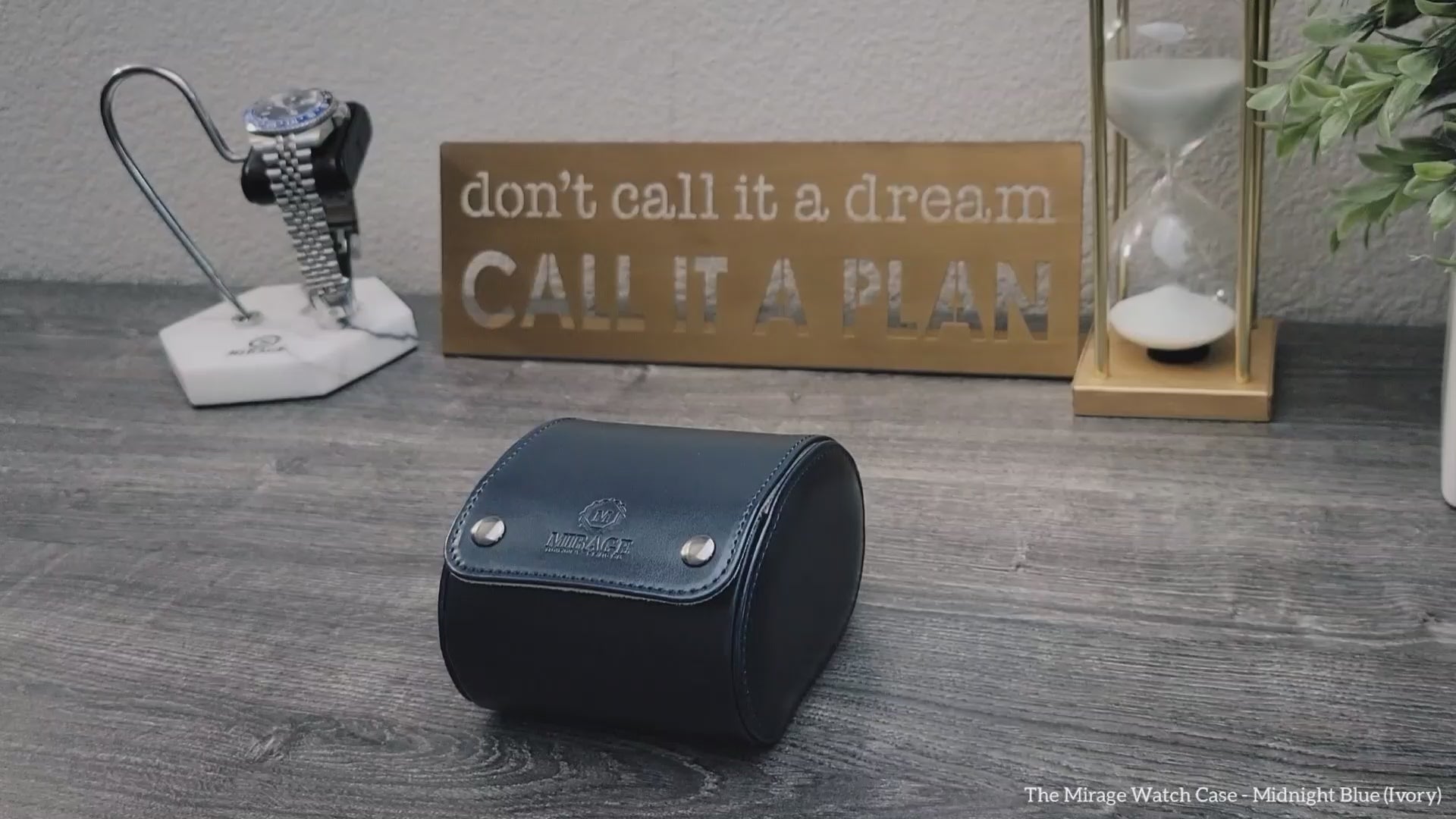Video demonstrating the Midnight Blue vegan leather 1 watch roll for luxury watch travel and storage.