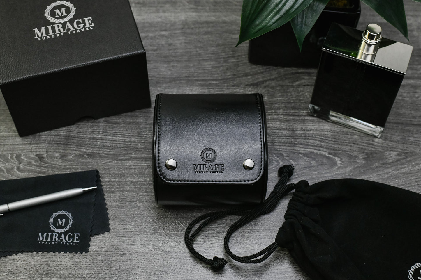 Close-up of a luxury watch secured inside the Ivory White suede-lined Mirage Signature Collection 1 watch roll.