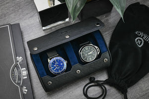 Sable Black Saffiano Leather Watch Roll Case für 3 Uhren
