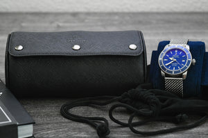 Sable Noir Saffiano Cuir Montre Roll Case 3-montres