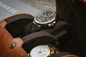 Porte-montres en cuir de vachette marron fauve - 3 montres