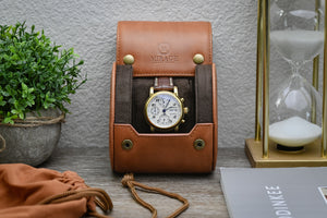 Tawny Brown Cow Leather Watch Roll - 3 orologi