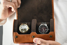 Carica l&#39;immagine nel visualizzatore Galleria, Tawny Brown Cow Leather Watch Roll - 3 orologi
