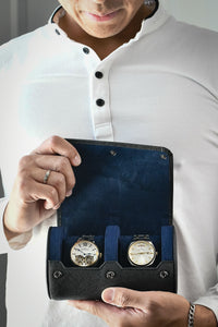 Sable Nero Saffiano Leather Watch Roll Case 3 orologi