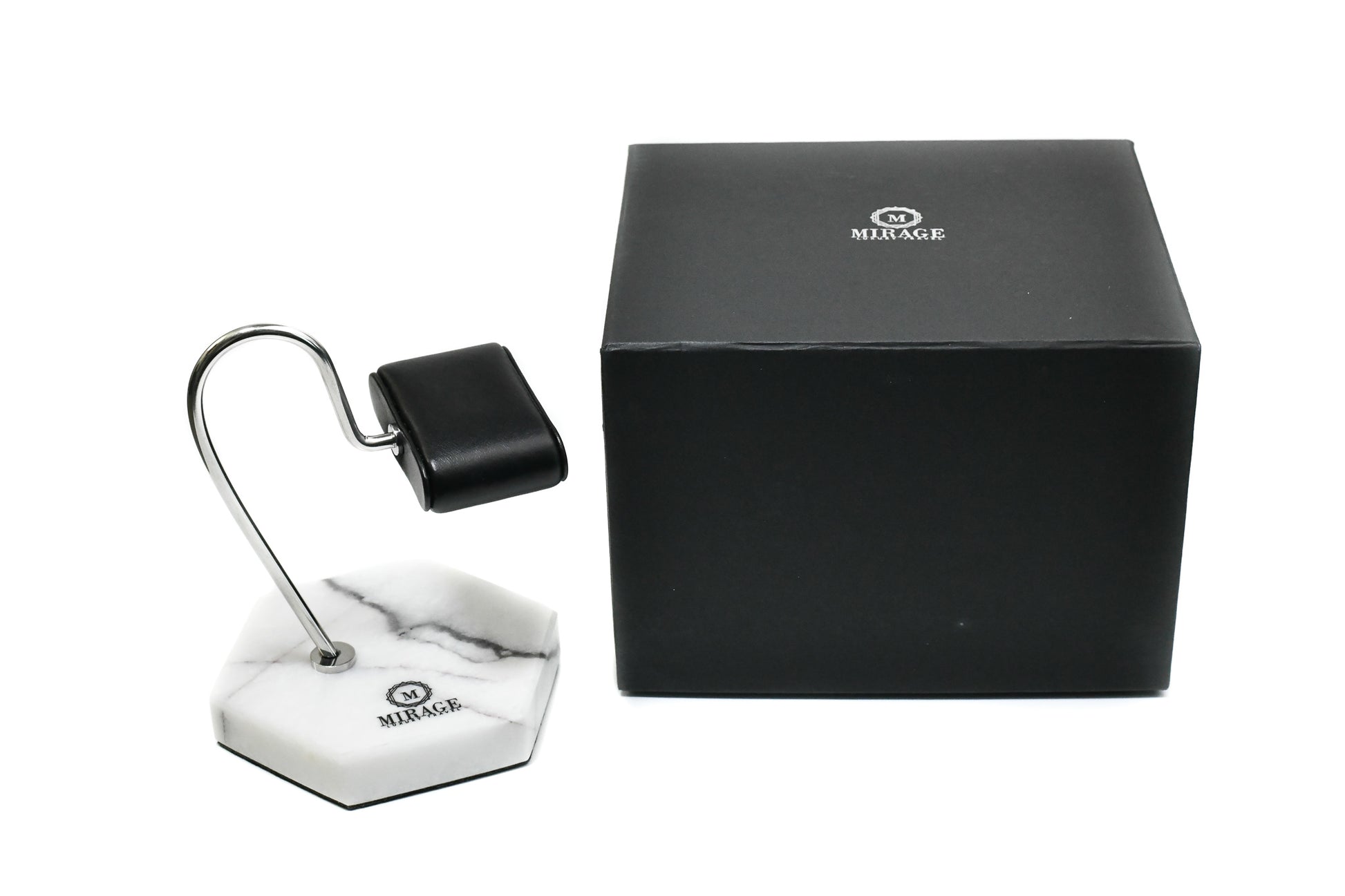 Mirage Luxury Travel Elite White Lilac Marble watch stand with premium gift-ready packaging, perfect for luxury watch collectors and gifting occasions.