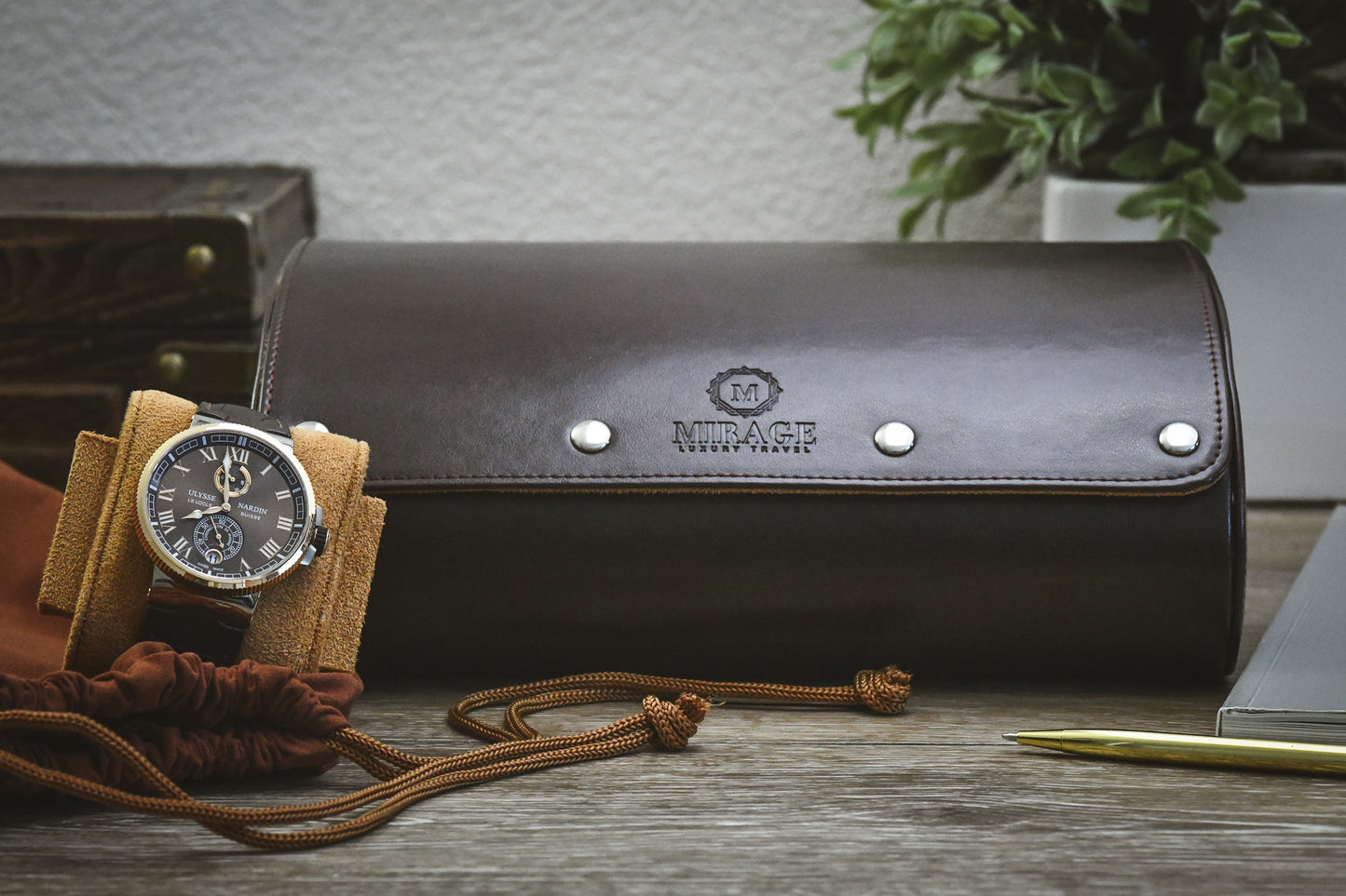 Premium Espresso Brown 6 watch roll displaying luxury watches with gift-ready presentation for collectors