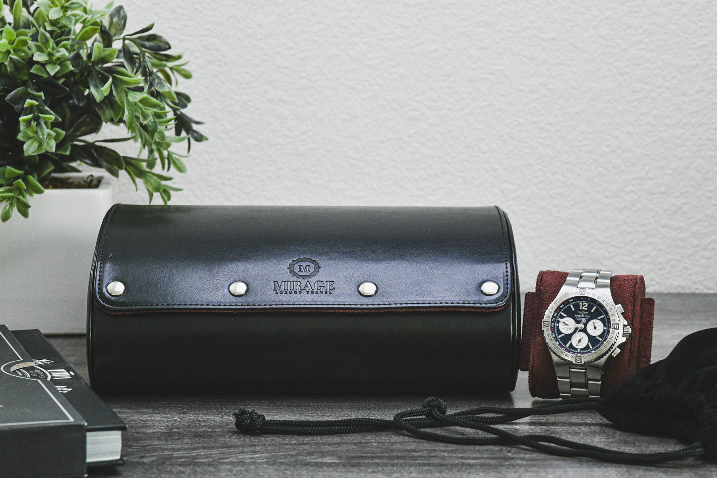 Closed Jade Black premium vegan leather 6 watch roll for luxury watch travel and storage