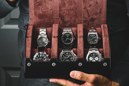 Premium Jade Black 6 watch roll displaying luxury watches with gift-ready presentation for collectors