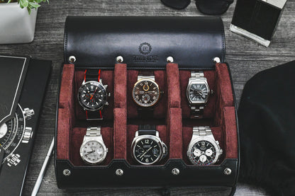 Premium Jade Black 6 watch travel case displaying six luxury watches for collectors and executive storage