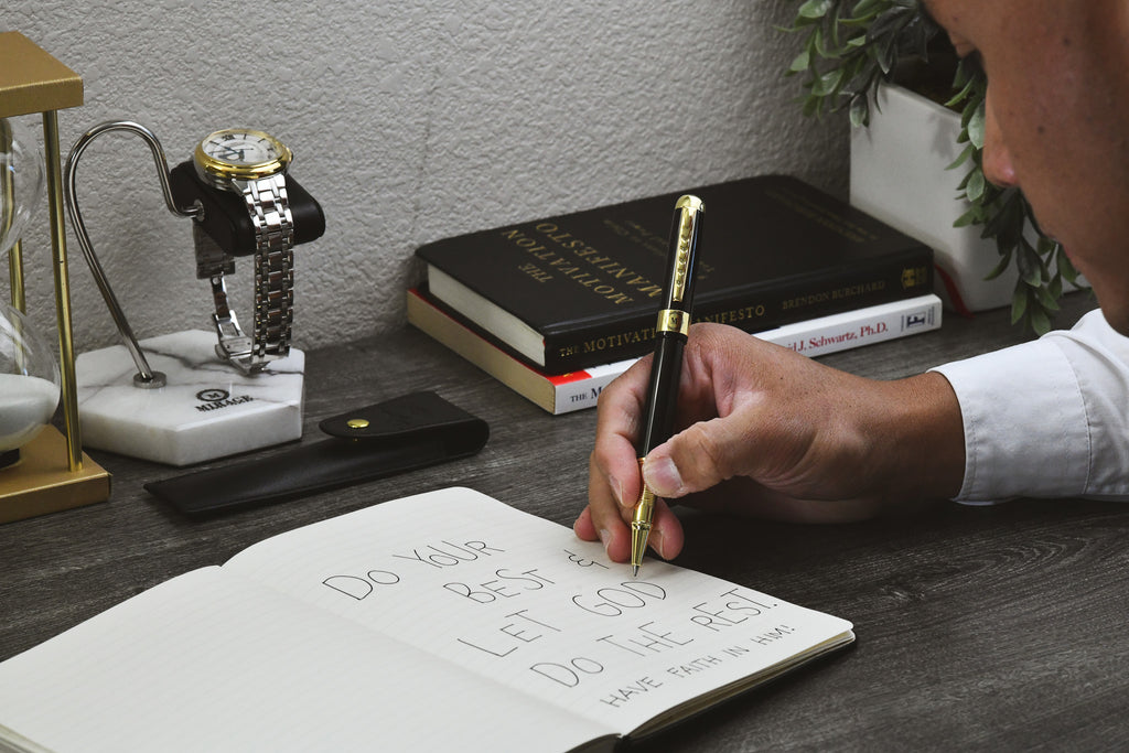 Professional using the Mirage Luxury Travel Splendor Black luxury pen for smooth and precise writing during everyday work and important signatures.