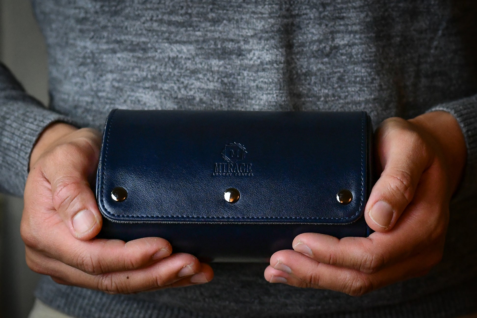 Handcrafted Midnight Blue vegan leather 2 watch roll showcasing premium craftsmanship and refined stitching.