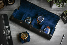 Afbeelding laden in galerijviewer, Sable Black Saffiano lederen horlogerolhouder 4-horloges
