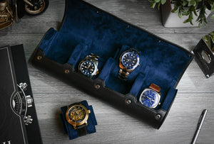 Sable Black Saffiano Leather Watch Roll Case für 4 Uhren