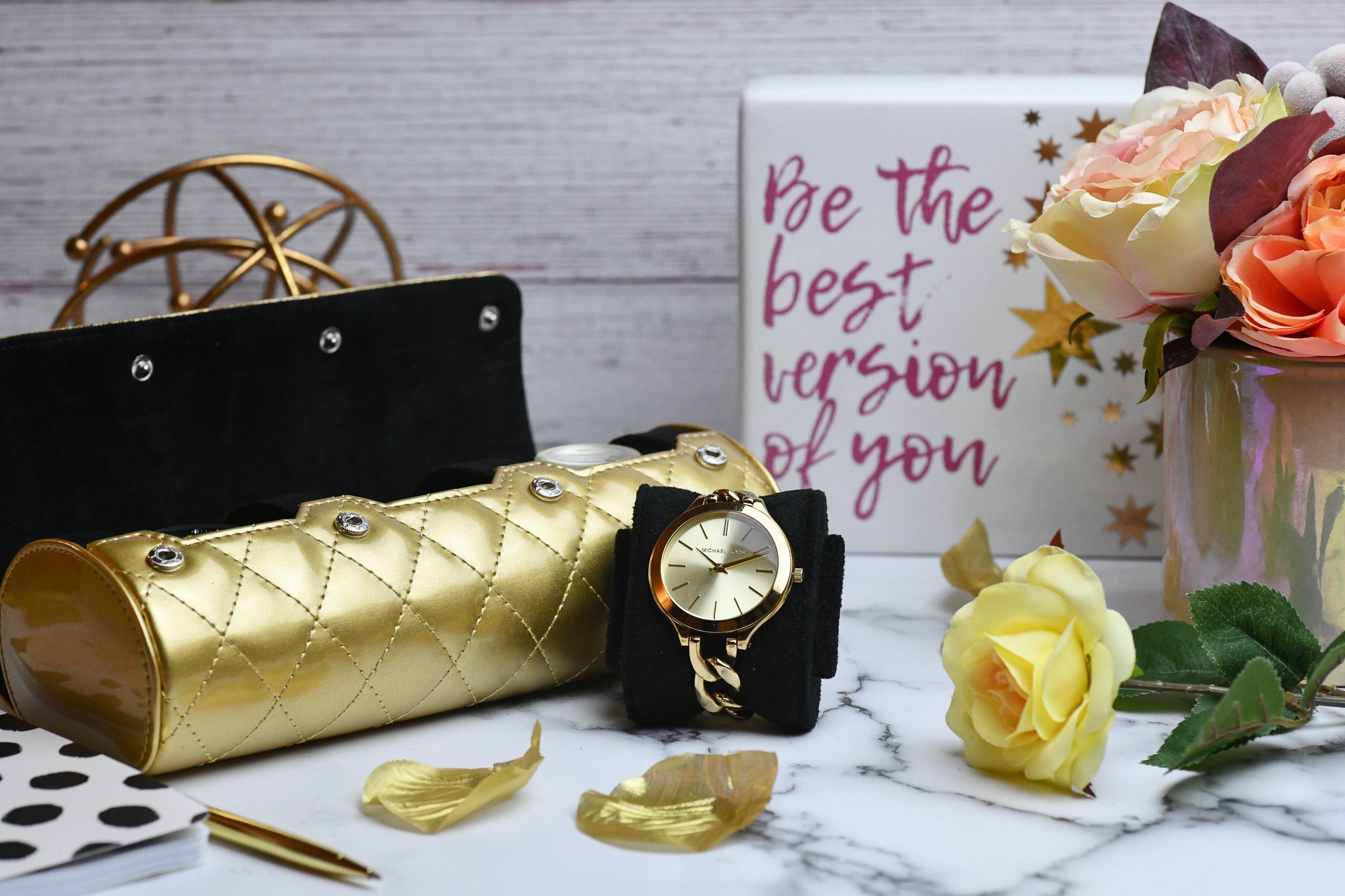 Interior of the Royal Gold women's 3 watch roll featuring soft suede watch cushions for protecting luxury women's watches