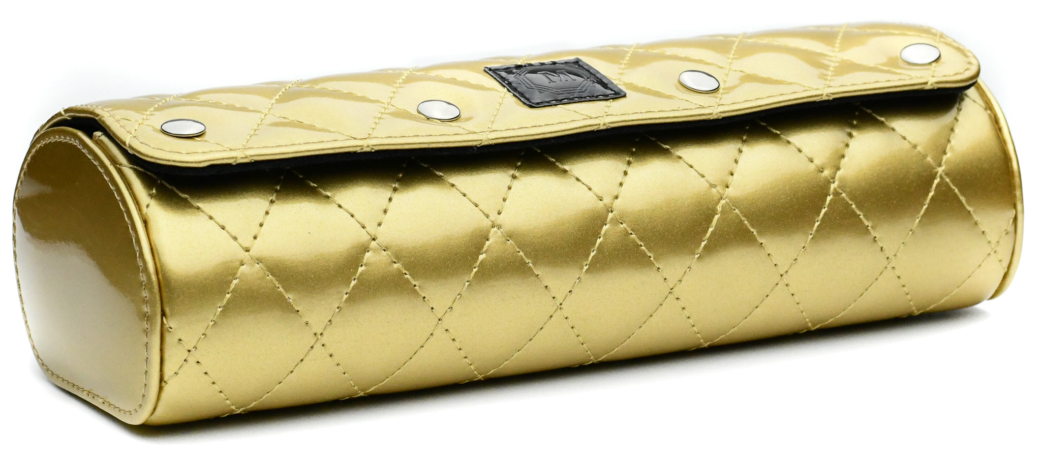 Closed Royal Gold women's 3 watch roll in premium vegan leather featuring diamond quilted luxury watch travel case design