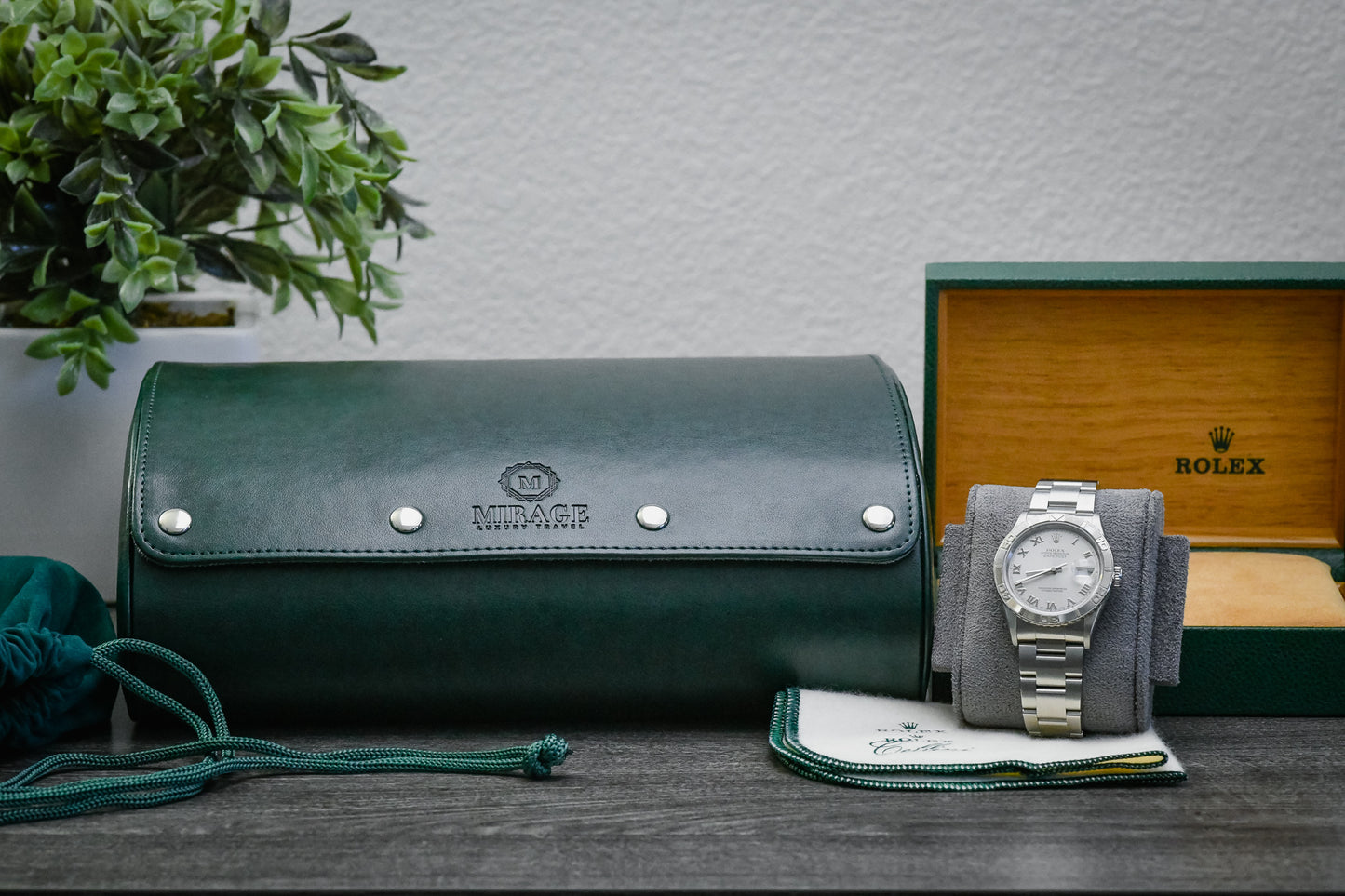 Closed Royal Green premium vegan leather 6 watch roll with secure travel design for luxury watch collections
