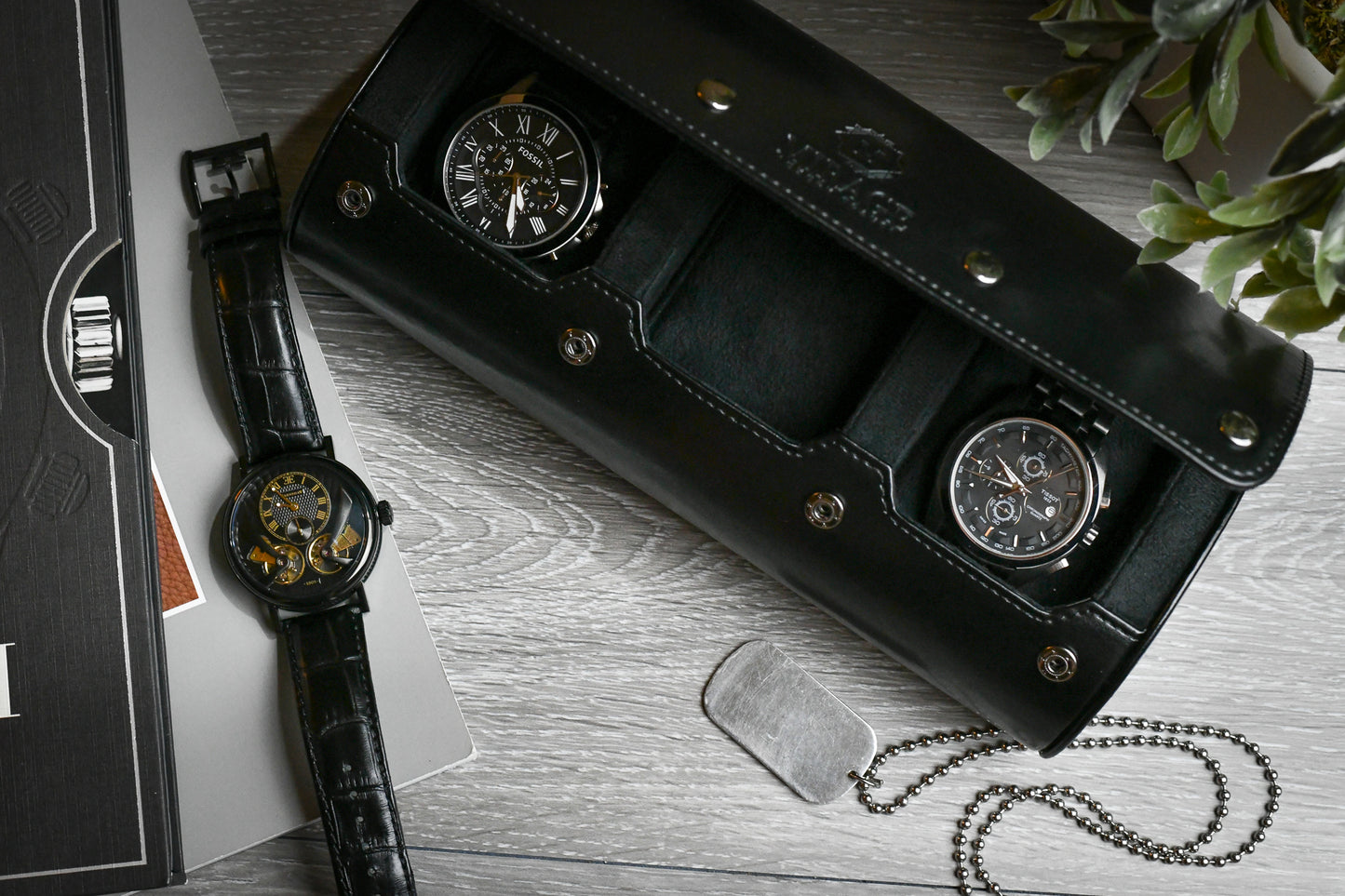 Mirage Luxury Travel Signature Collection premium vegan leather watch roll size comparison and engraving guide
