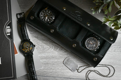 Mirage Luxury Travel Signature Collection premium vegan leather watch roll size comparison and engraving guide