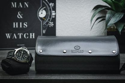 Closed Super Black premium vegan leather 6 watch travel case for business travel home storage and watch collectors