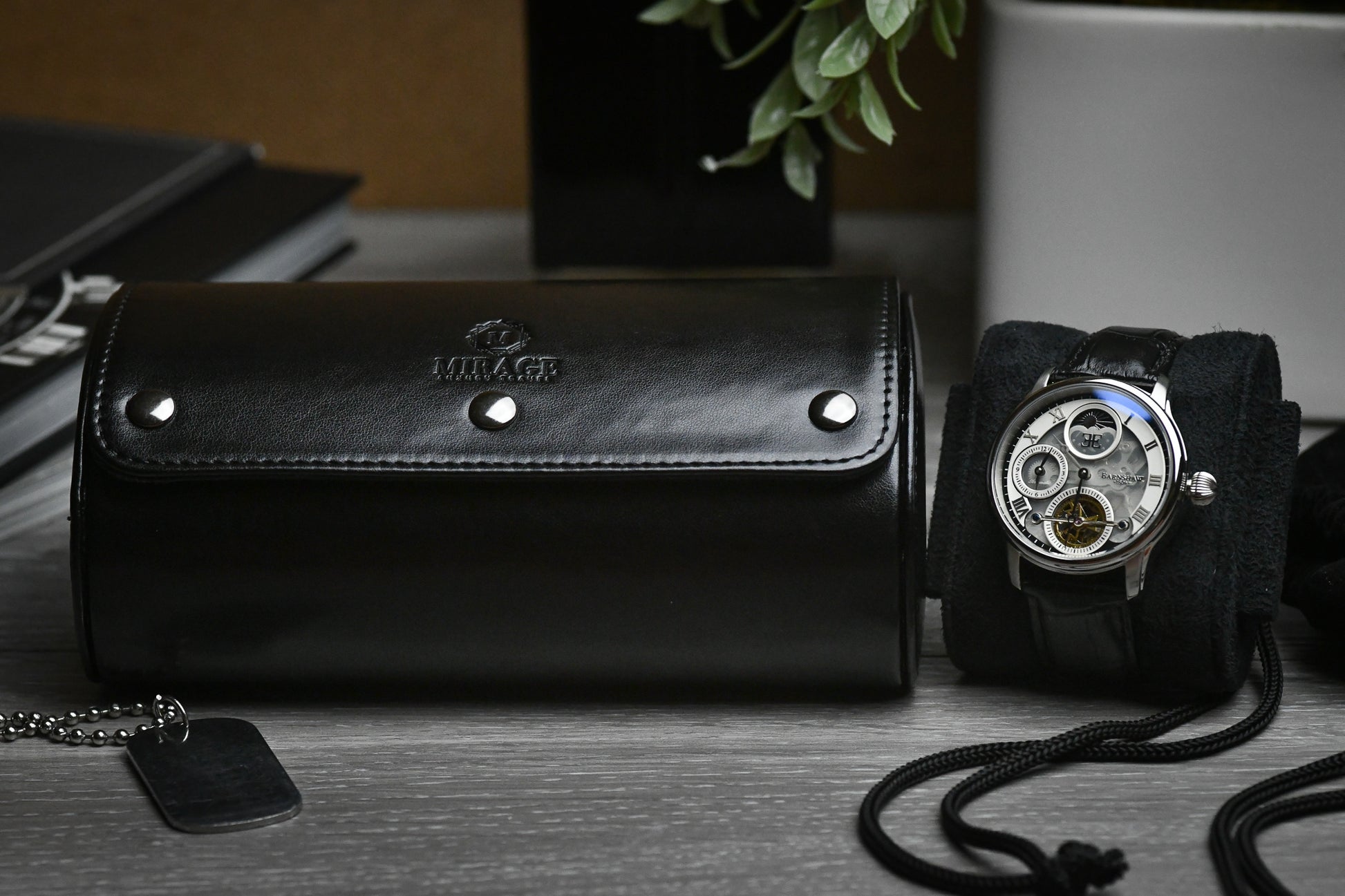 Closed Super Black vegan leather 2 watch roll designed for executives, collectors, and business travel.