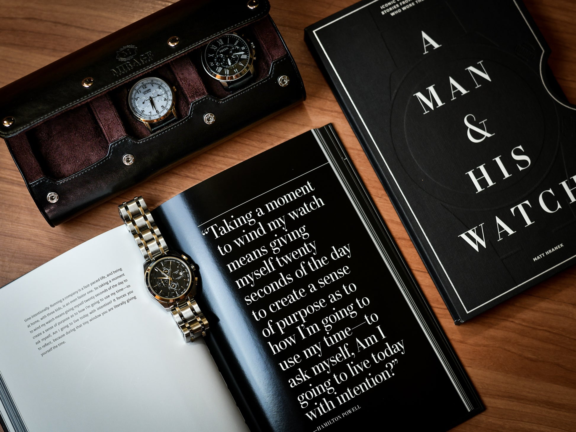Watch Travel RollsaPremium Jade Black vegan leather watch organizer displaying three luxury watches for collectors and travel