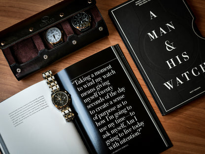 Watch Travel RollsaPremium Jade Black vegan leather watch organizer displaying three luxury watches for collectors and travel