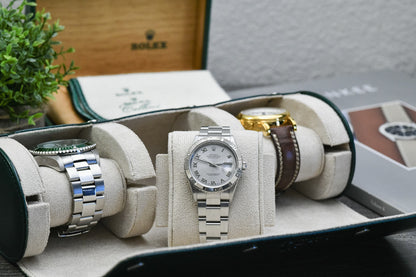 Royal Green luxury vegan leather 3 watch roll protecting Rolex Omega Tudor and Seiko watches during travel