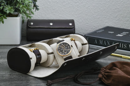 Espresso Brown 3 watch travel roll inside luggage protecting luxury watches during business travel and vacations