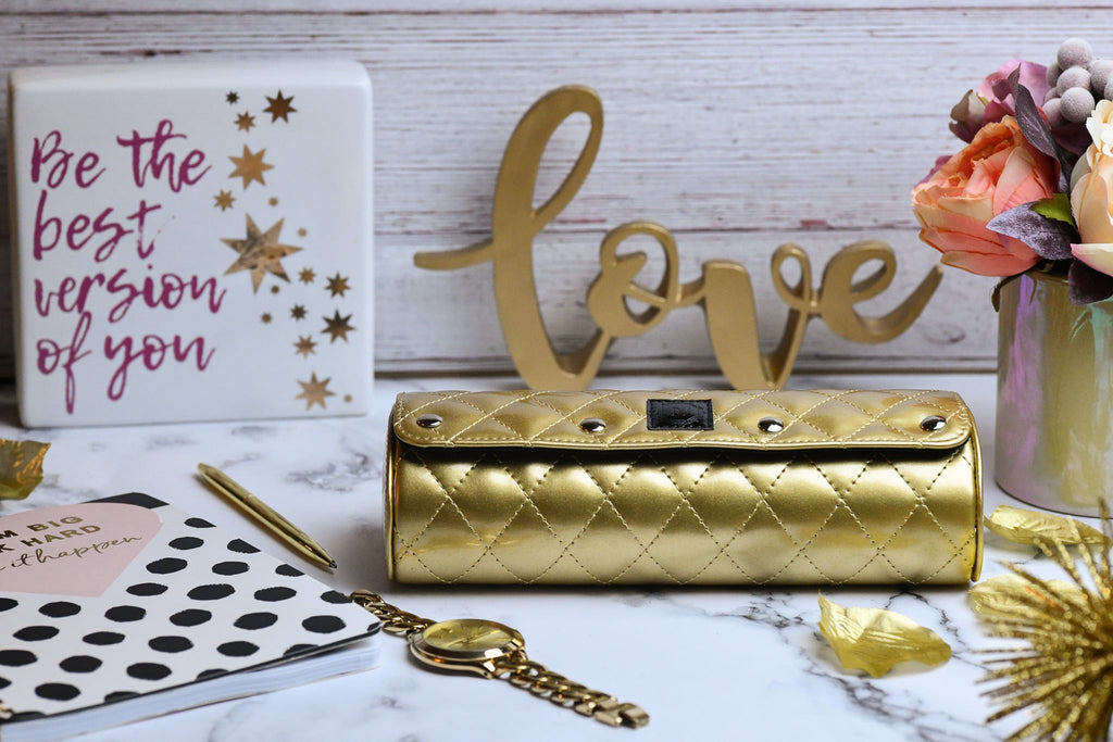 Royal Gold 3 watch organizer for women with premium vegan leather, perfect for luxury watch storage and travel