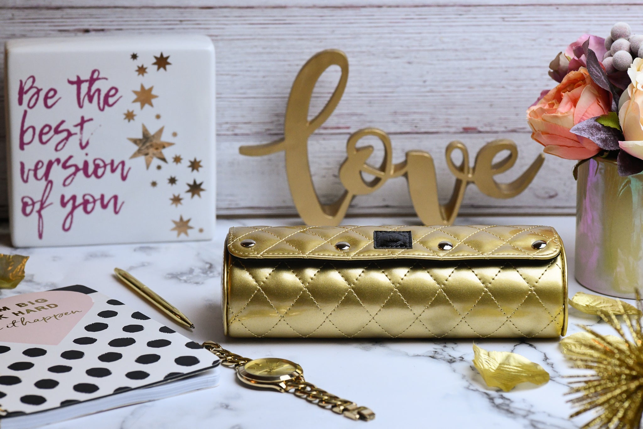 Royal Gold 3 watch organizer for women with premium vegan leather, perfect for luxury watch storage and travel
