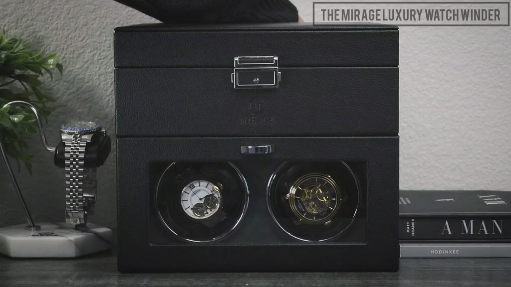 Product video showcasing the Ebony Black premium vegan leather luxury watch winder with precision winding technology and premium craftsmanship.
